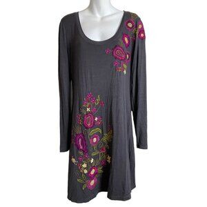 Caite Gray Pink Purple Embroidered Floral Dress Size S‎ Scoop Neck